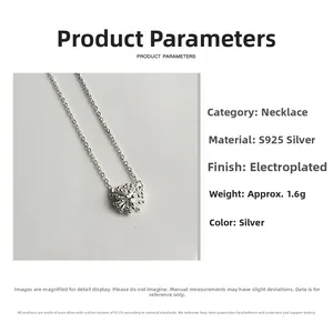 Macro shot of S925 sterling silver sunflower pendant necklace with 1.6g weight info