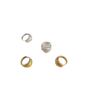 Golden and silver 925 sterling silver mini croissant hoop earrings with ribbed texture