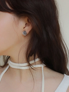 Elegant 925 sterling silver rose flower stud earrings with a vintage oxidized finish
