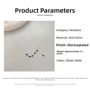 Détail du collier en argent 925 avec cinq gemmes noires et spécifications techniques