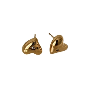 Elegant 925 silver heart stud earrings with small zircon stone and gold finish