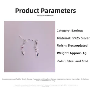 Detailed view of S925 sterling silver geometric tassel earrings with product specifications
