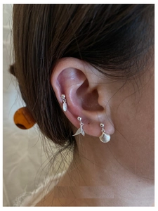 S925 sterling silver earring set with minimalist leaf, mermaid tail and shell charms