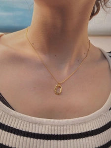 Minimalist gold organic oval pendant necklace on 925 sterling silver chain