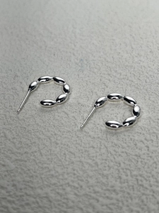 S925 Sterling Silver Beaded Hoop Earrings Minimalist Geometric C-Shape Bean Earrings For Women Girls Daily Jewelry Gift