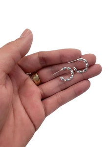 S925 Sterling Silver Beaded Hoop Earrings with Textured C-Shape Minimalist Design for Women