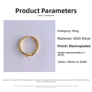 Detailed close-up of S925 sterling silver knotted ring with gold plated twist texture