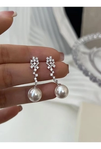 Elegant Drop Earrings With 925 Sterling Silver Earring Post Zircon And Round Artificial Pearl For Women French Retro Style