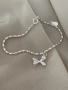 S925 Sterling Silver Bow Bracelet For Women Korean Minimalist Ins Style Rice Bead Chain Electroplated Fine Jewelry Gift