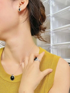 Elegant 925 silver jewelry set with black onyx necklace, earrings and ring for women