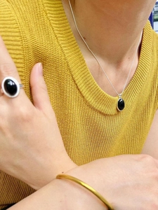 Elegant 925 Sterling Silver Black Agate Necklace For Women Oval Black Gemstone Pendant Snake Chain Minimalist Jewelry Gift