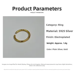 Détails des caractéristiques de la bague en argent S925 plaqué or avec texture torsadée