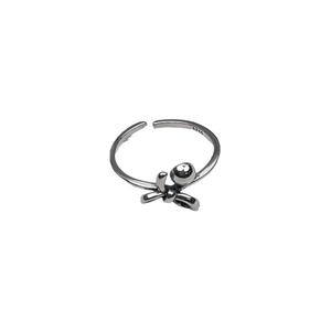 Bague élégante en argent sterling 925 avec nœud et perle métallique au design ajustable