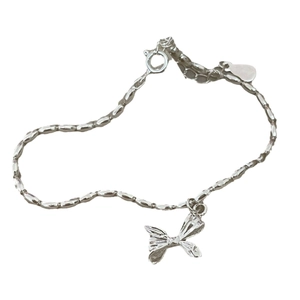 Minimalist 925 sterling silver beaded bracelet with delicate bow pendant for women