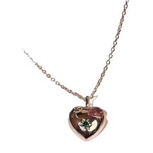 Collier cœur vintage en argent sterling S925 avec cristaux roses et verts