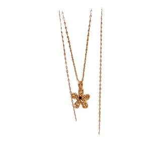 Rose gold 925 silver flower necklace with hammered texture and blue center stone