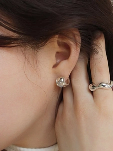 Minimalist silver opal earrings and wavy ring set for women with elegant modern design