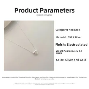 Detailed product parameters of S925 sterling silver striped heart pendant necklace