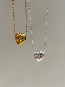 925 Sterling Silver Pleated Heart Pendant Necklace For Women Elegant Gold Silver Rhinestone Inlaid Minimalist Jewelry Gift