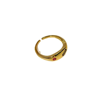 Luxurious S925 sterling silver open ring with red gemstone in a minimalist design