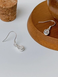 Boucles d'Oreilles Pendantes en Argent Sterling 925 Goutte d'Eau Strass Design Minimaliste Crochet Femme Bijoux Cadeau