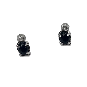Orecchini vintage in argento 925 con onice nero e chiusura a vite stile industriale