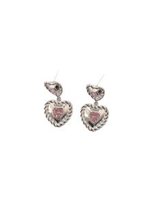 Boucles d'oreilles vintage en argent 925 avec zircon rose et bordure en métal torsadé