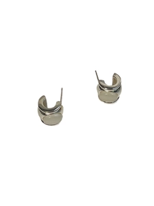 Silver-tone wide C-shaped hoop earrings featuring white cat-eye opal stones for women