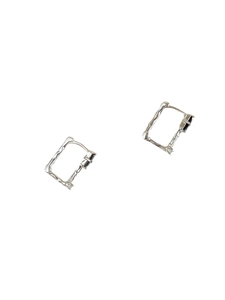 925 silver rectangular hoop earrings with black gemstones and irregular texture