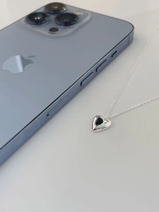 925 Sterling Silver Heart Pendant Necklace For Women Black Agate Inlaid Water Drop Shape Minimalist Niche Design Jewelry Gift