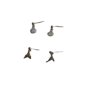 S925 silver shell and mermaid tail stud earrings set with minimalist nautical design