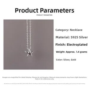Detailed specs for 925 sterling silver starfish pendant necklace in silver and gold finish