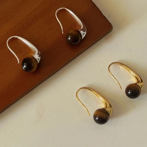 925 Sterling Silver Tiger Eye Drop Earrings For Women Minimalist Geometric Round Bead Dangle Earrings Gold Silver Plated Jewelry Gift