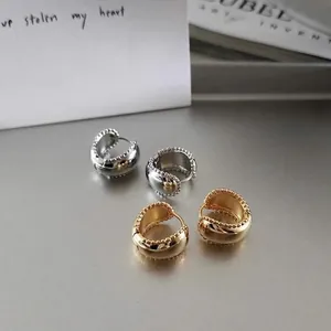 925 Sterling Silver Beaded Edge Hoop Earrings For Women Vintage High Polish Geometric Thick U-Shaped Korean Jewelry Gift