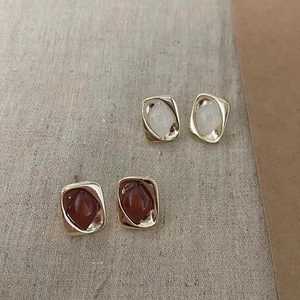 Boucles d'Oreilles Clous Carrées Géométriques en Argent Sterling 925 pour Femmes Minimaliste Style Coréen Plaqué Or Argent Calcédoine Bijoux