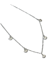Minimalist S925 silver choker necklace featuring five small fan-shaped shell pendants
