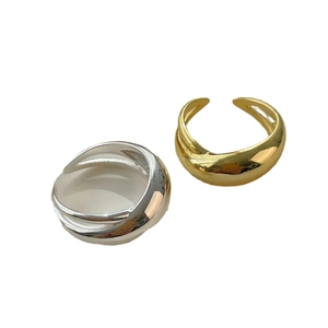 Minimalist 925 sterling silver multilayer curved open rings in silver and gold finishes
