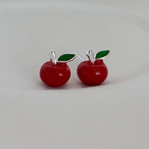 925 Sterling Silver Red Apple Stud Earrings Korean Ins Style Cute Small Enamel Fruit Earrings For Women Christmas Gift