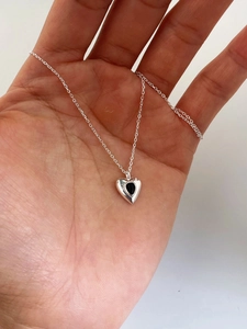 925 Sterling Silver necklace with a heart pendant and teardrop black onyx stone inlay