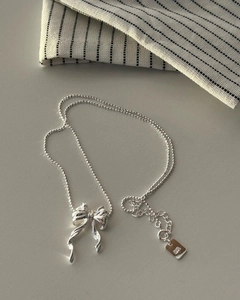 Collier nœud en argent sterling 925 minimaliste avec chaîne à billes élégante
