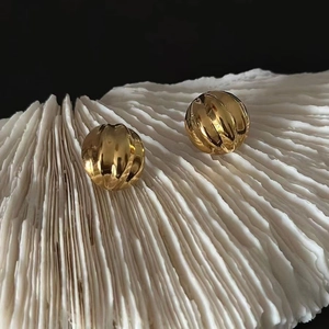925 Sterling Silver Ribbed Dome Stud Earrings French Vintage Gold Silver Plated Croissant Spiral Textured Geometric Jewelry For Women