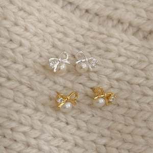 Bowknot Artificial Pearl Stud Earrings With 925 Sterling Silver Earring Post Zircon Elegant Trendy Jewelry For Women