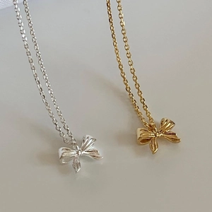 925 Sterling Silver Bow Knot Pendant Necklace Elegant Minimalist Ribbon Clavicle Chain Design Fashion Jewelry Gift For Women