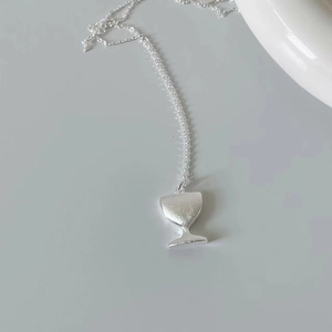 Minimalist S925 sterling silver necklace featuring a matte brushed wine glass pendant