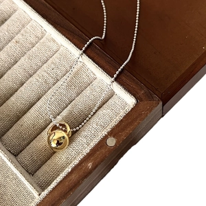 Minimalist 925 sterling silver beaded chain with a round golden ball pendant necklace