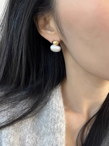 Minimalist two-tone brushed 925 silver studs with gold ball and silver oval charm