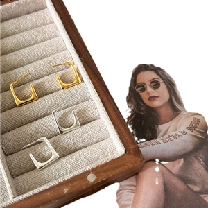 Minimalist 925 sterling silver square hoop earrings in gold and silver finish set