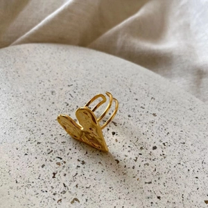 925 silver 18K gold plated hammered heart ring with a stylish double band structure