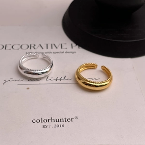 Minimalist 925 Sterling Silver Open Ring For Women Beaded Edge Polished Gold Silver Adjustable Fashion Jewelry Finger Ring