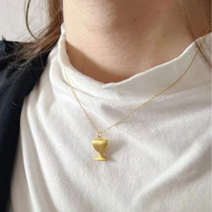 S925 Sterling Silver Wine Glass Pendant Necklace For Women Minimalist Brushed Matte Goblet Chain Necklace Gold Silver Jewelry